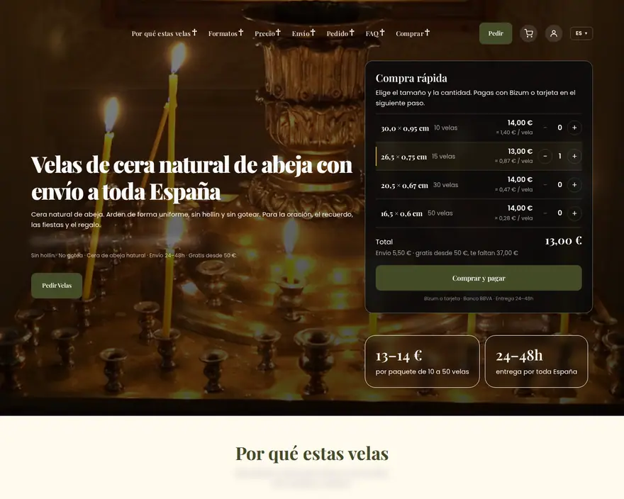 Online-Shop für Kirchenkerzen in Spanien