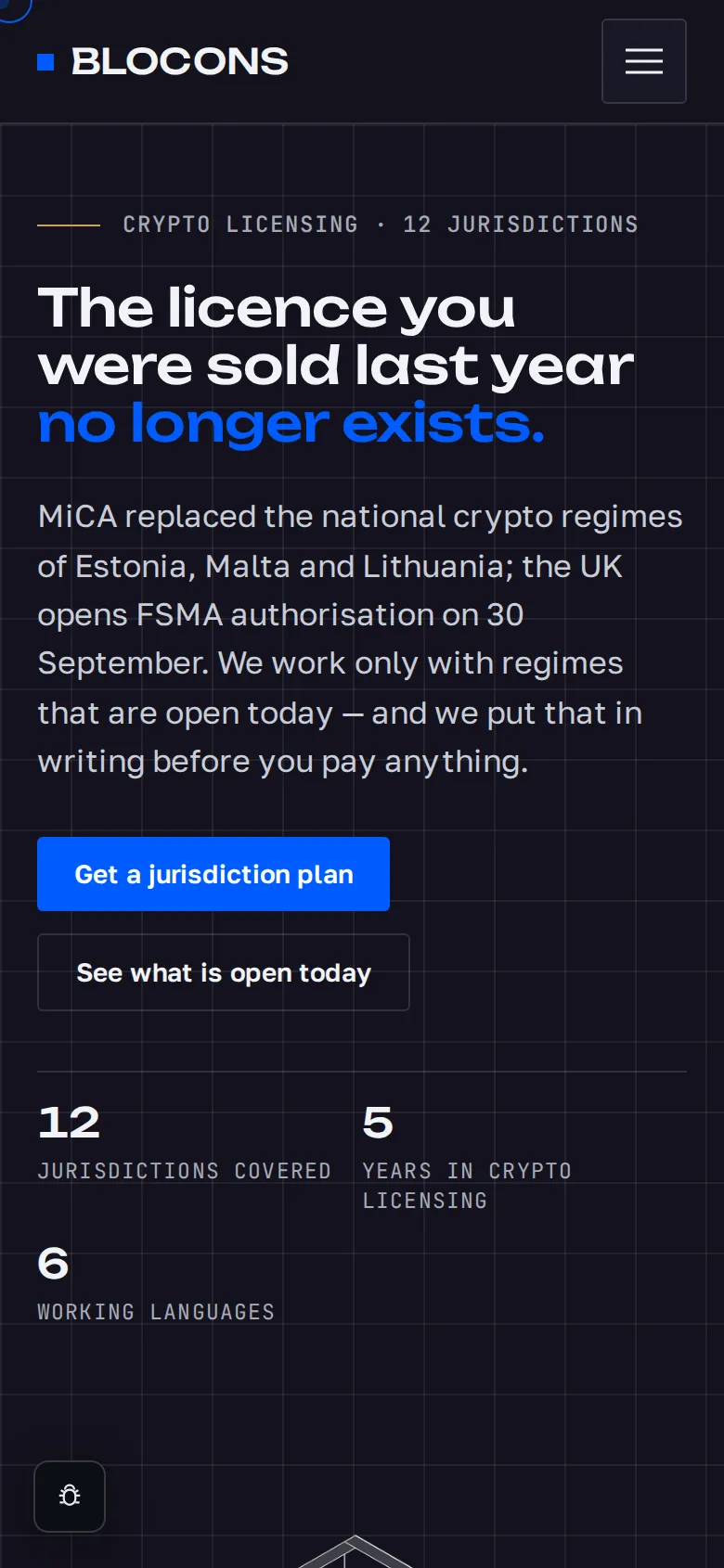 Blocons — site d’un cabinet de licences crypto — capture du projet 3