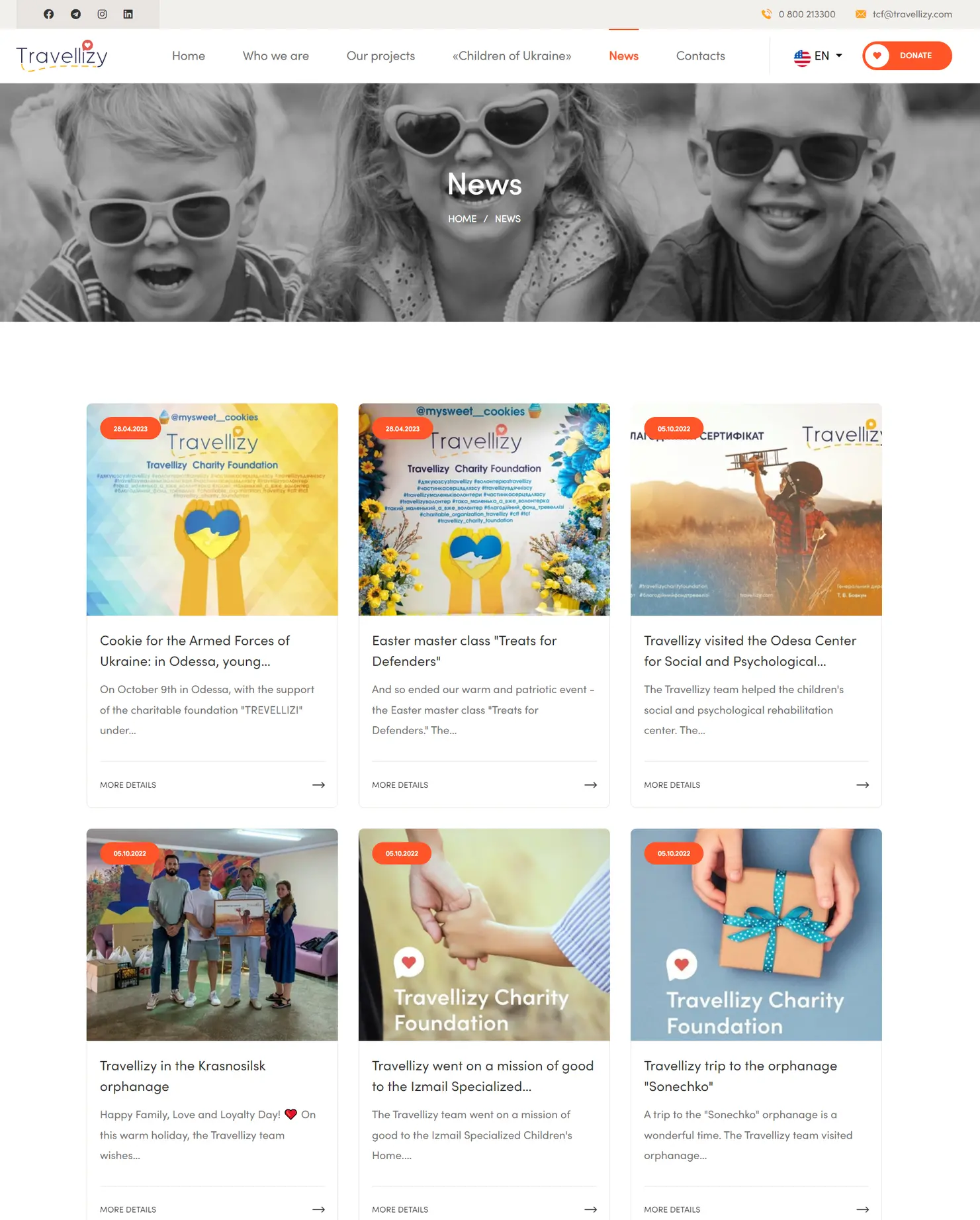 Travellizy Charity Foundation — help for children's homes, Odesa — project screenshot 2